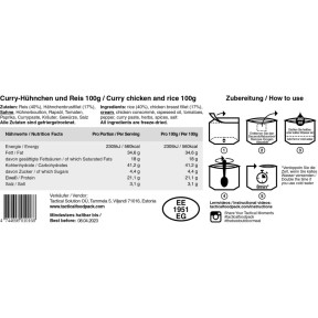 Repas Poulet au Curry et Riz - Tactical Foodpack
