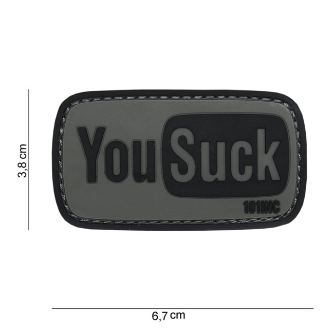 Naszywka 3D z PVC "YouSuck" czarna - 101 Inc
