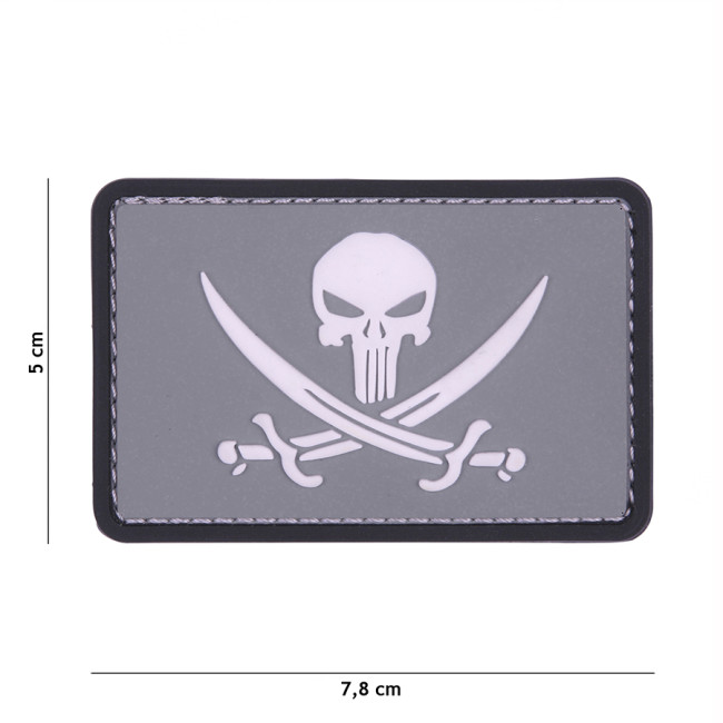 3D PVC Patch Punisher piraat grijs/wit - 101 Inc