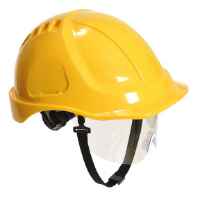 Gelber Baustellenhelm mit Visier - Portwest