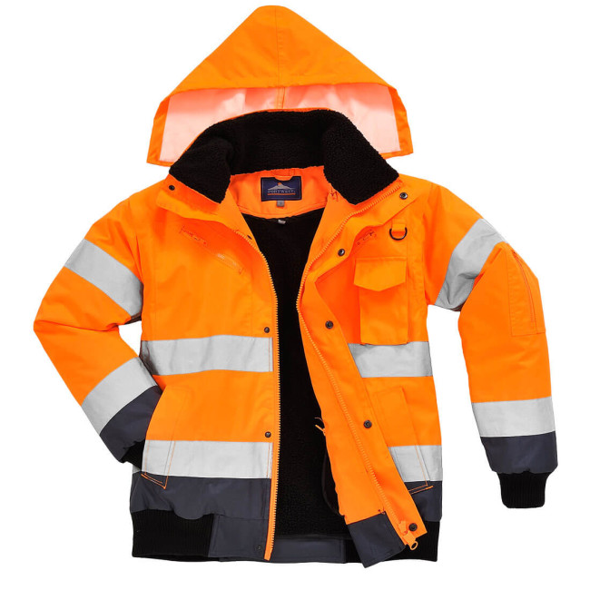 3-in-1 Warnschutzjacke mit abnehmbaren Ärmeln zweifarbig Orange und Marine - Portwest