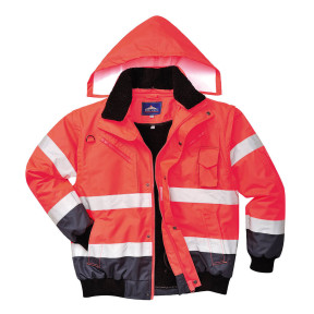 Blouson Haute Visibilité 3 en 1 manches amovibles bicolore Rouge et Marine - Portwest
