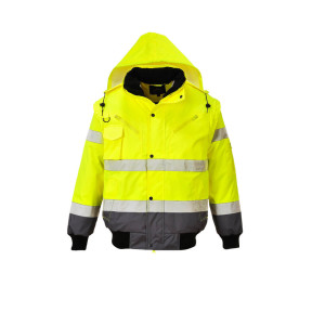Blouson Haute Visibilité 3 en 1 manches amovibles bicolore Jaune et Gris - Portwest