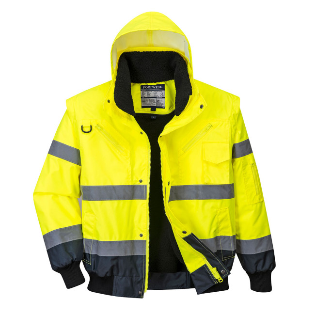 Hoge Zichtbaarheid Blouson 3-in-1 afneembare mouwen tweekleurig Geel en Marine - Portwest