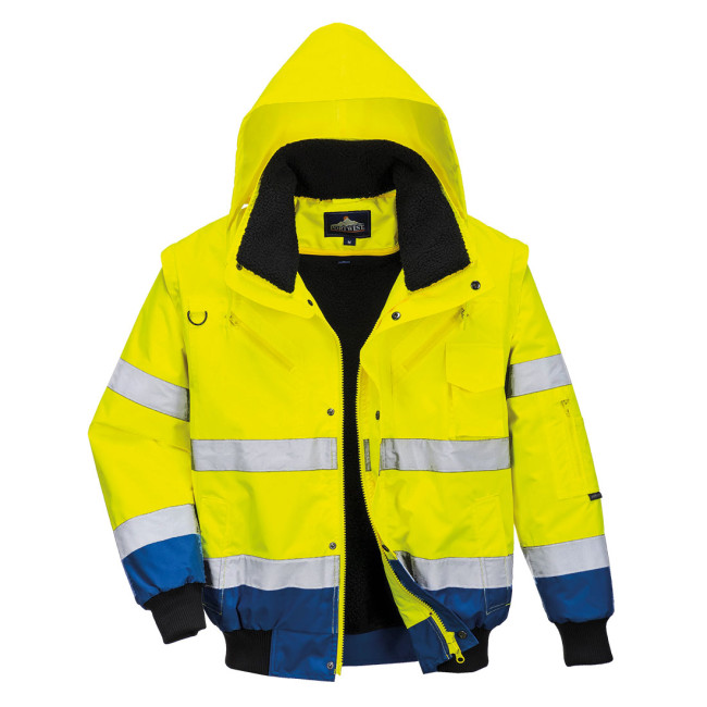 Blouson Haute Visibilité 3 en 1 manches amovibles bicolore Jaune et Royal Blue - Portwest