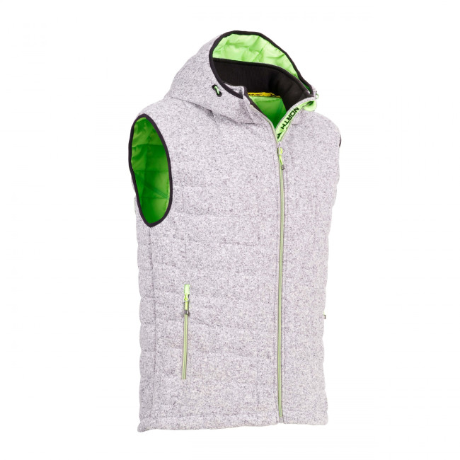 GILET SANS MANCHE MATELASSE TEDDY GRIS CHINE ET VERT FLUO - North Ways
