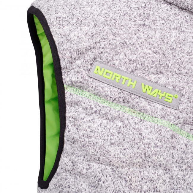 KAMIZELKA BEZ RĘKAWÓW PIKOWANA TEDDY SZARA MELANŻ I ZIELONA FLUO - North Ways