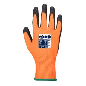 Schnittfester Handschuh Vis-Tex Level D mit PU-Beschichtung Orange und Schwarz - Portwest