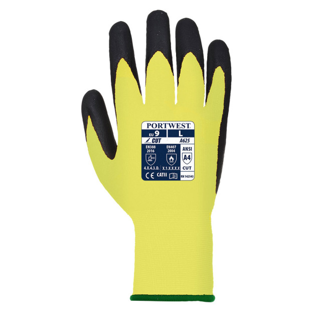 Gant anti-coupures Vis-Tex niveau D en PU Jaune et Noir - Portwest