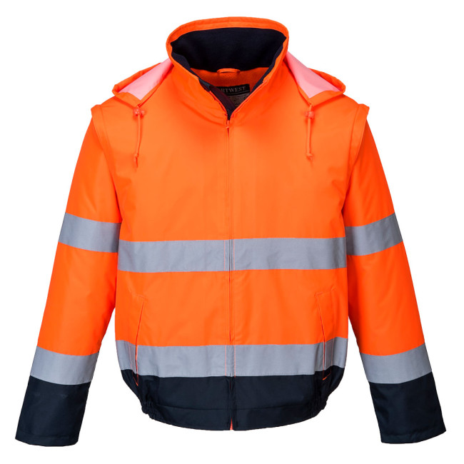 Blouson Haute Visibilité 2 en 1 doublé polaire C464 Orange/Marine - Portwest