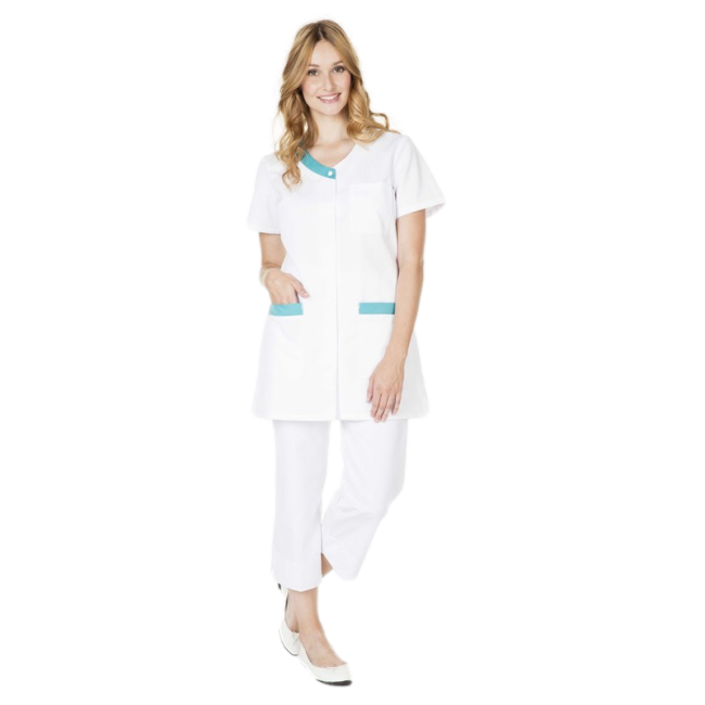 TUNIEK DAMES VALENTINE KORTE MOUWEN PC VALENTINE WIT/LAGOON - HASSON