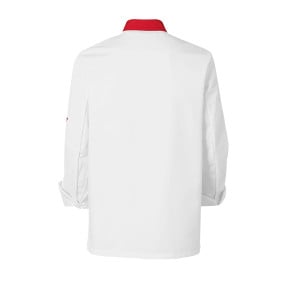 Veste de cuisine homme Ajik manches longues Blanc et rouge - Molinel