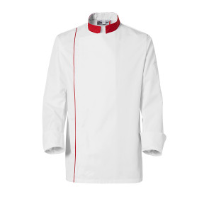 Veste de cuisine homme Ajik manches longues Blanc et rouge - Molinel