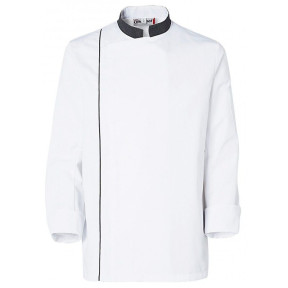 Veste de cuisine homme Ajik manches longues Blanche avec col et liserés pointillés - Molinel