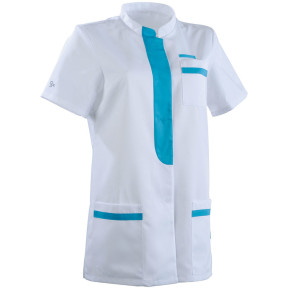Dames tuniek getailleerde snit Kim wit en turquoise - Lafont