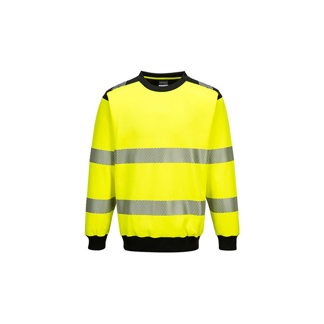 Sweat col rond PW3 haute visibilité Jaune et Noir - Portwest