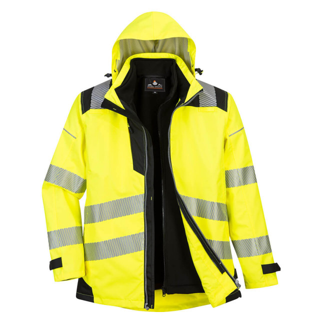 Parka PW3 3 en 1 haute visibilité Jaune Noir - Portwest 