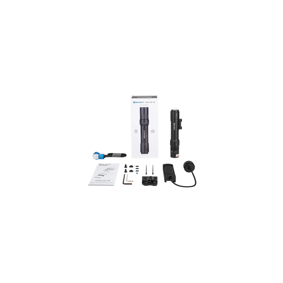 OLIGHT Odin GL M Lampe de poche tactique rechargeable max. 1500 lumens avec support Mlok, alimentée par une seule batterie rechargeable, distance de faisceau de 215 mètres, pour l'extérieur, forces de