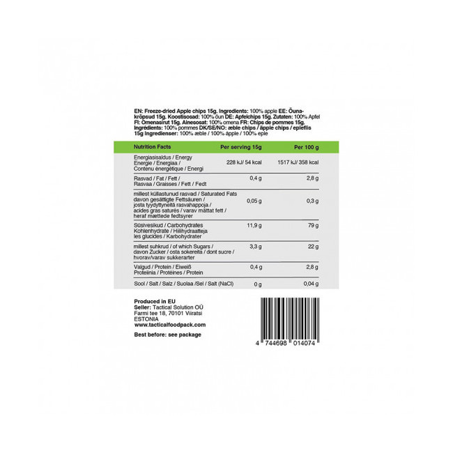 Ration de survie - Chips de pomme lyophilisées - Tactical Foodpack