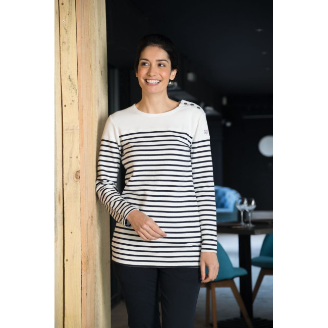 Tee-shirt femme manches longues Ancre Blanc rayé marine - Robur