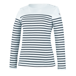 Damen Langarm-T-Shirt Ancre Weiß marineblau gestreift - Robur