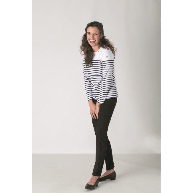 Tee-shirt femme manches longues Ancre Blanc rayé marine - Robur