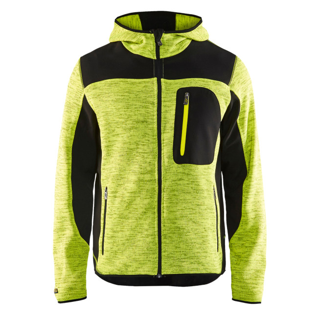 Gebreide vest met capuchon Fluorgeel/Zwart - Blaklader