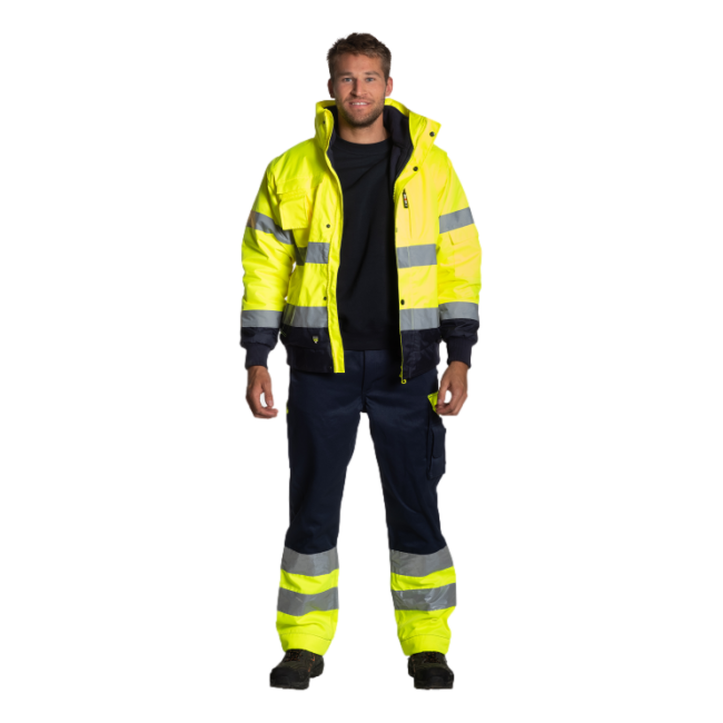 Werkbroek hoge zichtbaarheid Olympus Marineblauw en geel - Herock