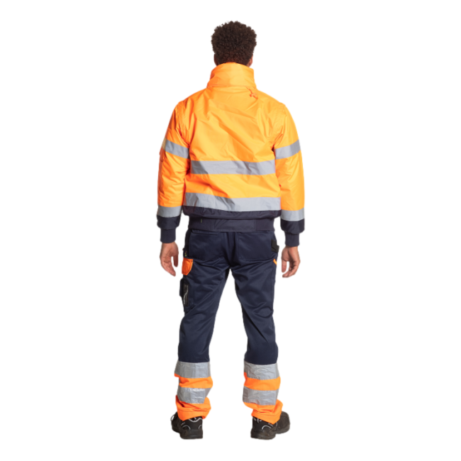 Werkbroek hoge zichtbaarheid Olympus Marineblauw en oranje - Herock