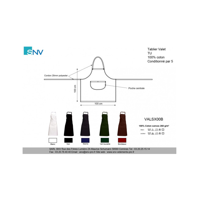 Tablier bavette avec poche Valet vert bouteille - SNV