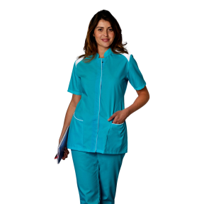 Tunique femme manches courtes Adèle Bleu canard et blanc - SNV