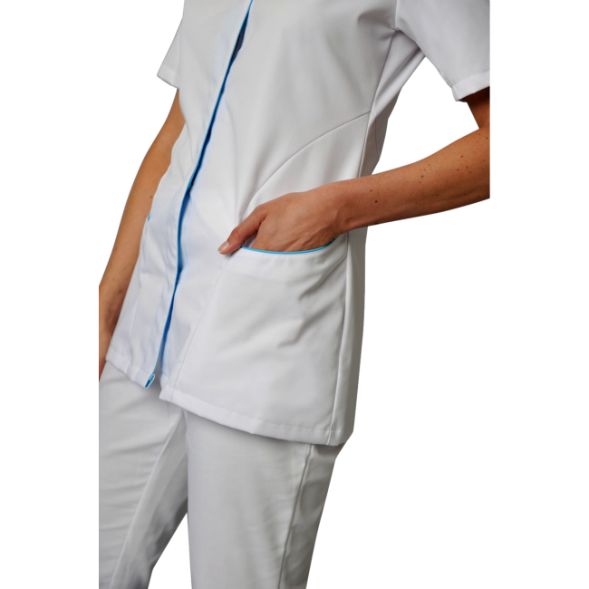 Tunique femme manches courtes Adèle Blanc et bleu atoll - SNV