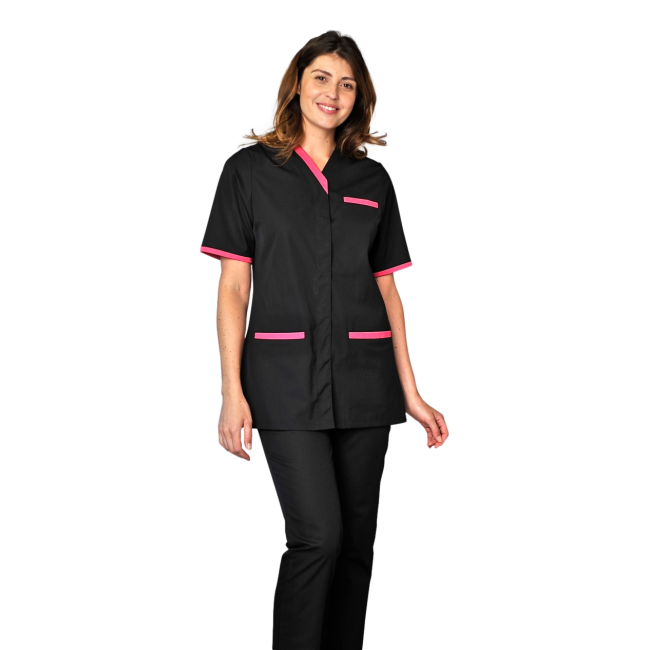 Tunique femme manches courtes Suzie Noir et fuchsia - SNV