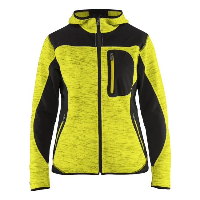 Gebreide hoodie vest voor dames Fluor geel en zwart - Blaklader