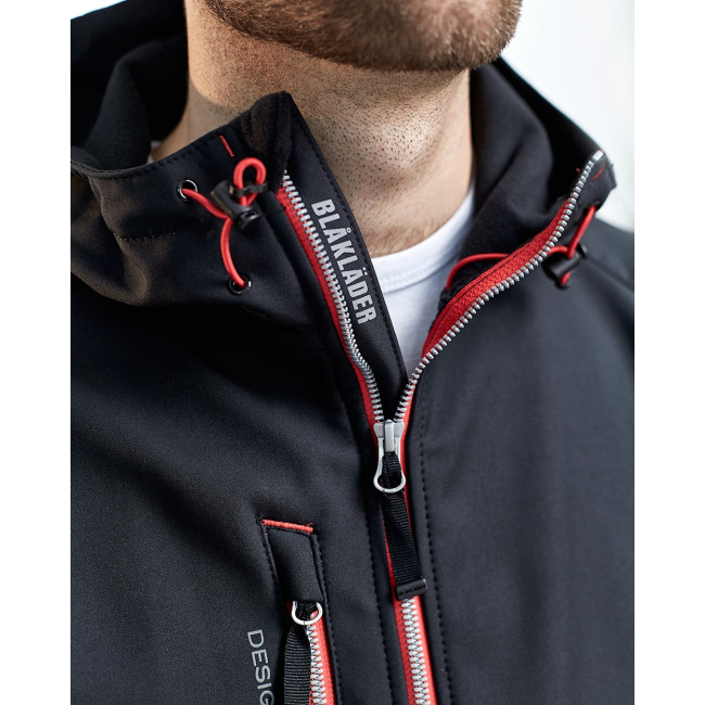Softshell Jas met Capuchon Zwart/Rood - Blaklader