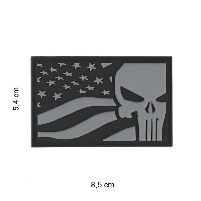 Patch 3D PVC Punisher USA vlag grijs - 101 Inc