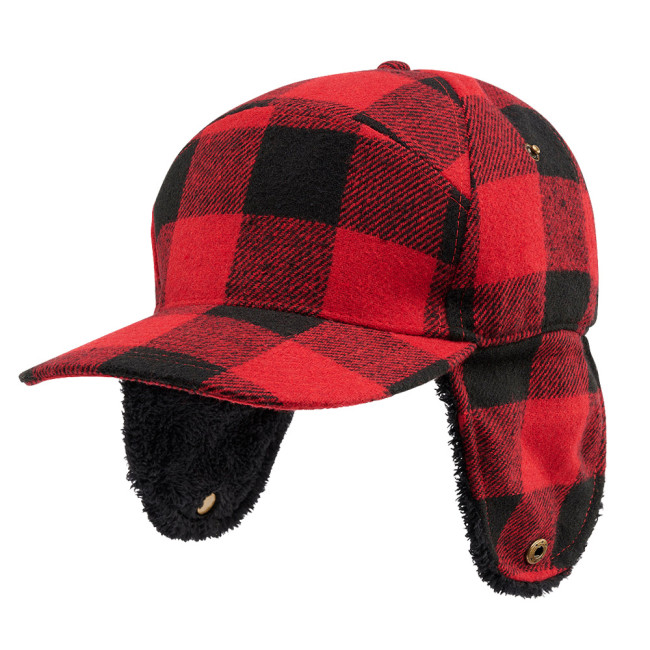 Bonnet Avec Visière Style Bûcheron - Noir/Rouge - Doublure Polaire, Cache-oreilles - Taille Unique Réglable - Brandit