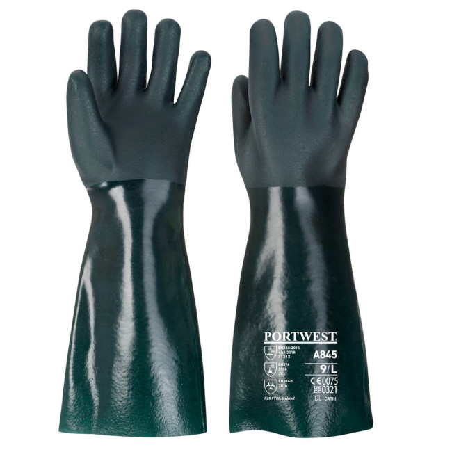 Gants PVC 45 cm double trempage vert XL - Portwest