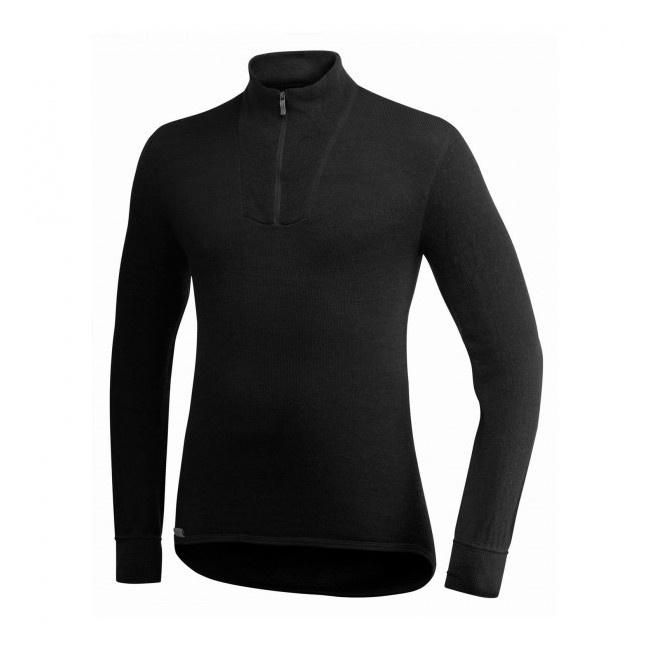 Langarm-T-Shirt mit Reißverschluss Turtleneck 400 Schwarz - Woolpower